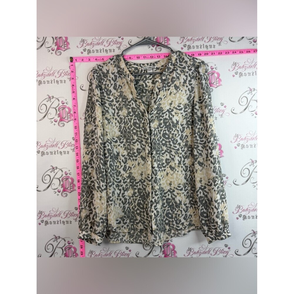 Dalia Collection Cream & Gray Animal-Print Long Sleeve Button-Front Blouse - Picture 1 of 13